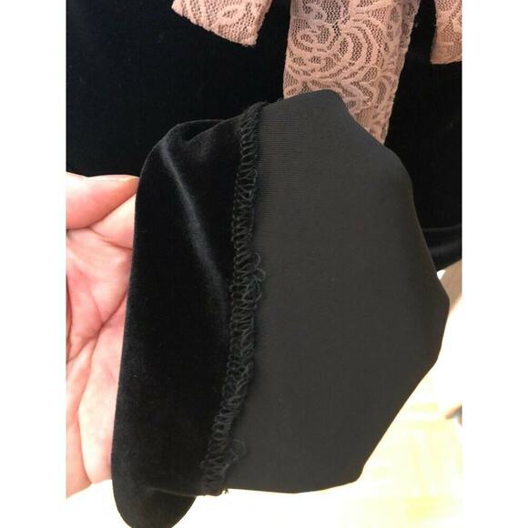 Free People Black Blush Lace Velvet Sleeveless Waist Tie Dress Women's Size M - Picture 7 of 11